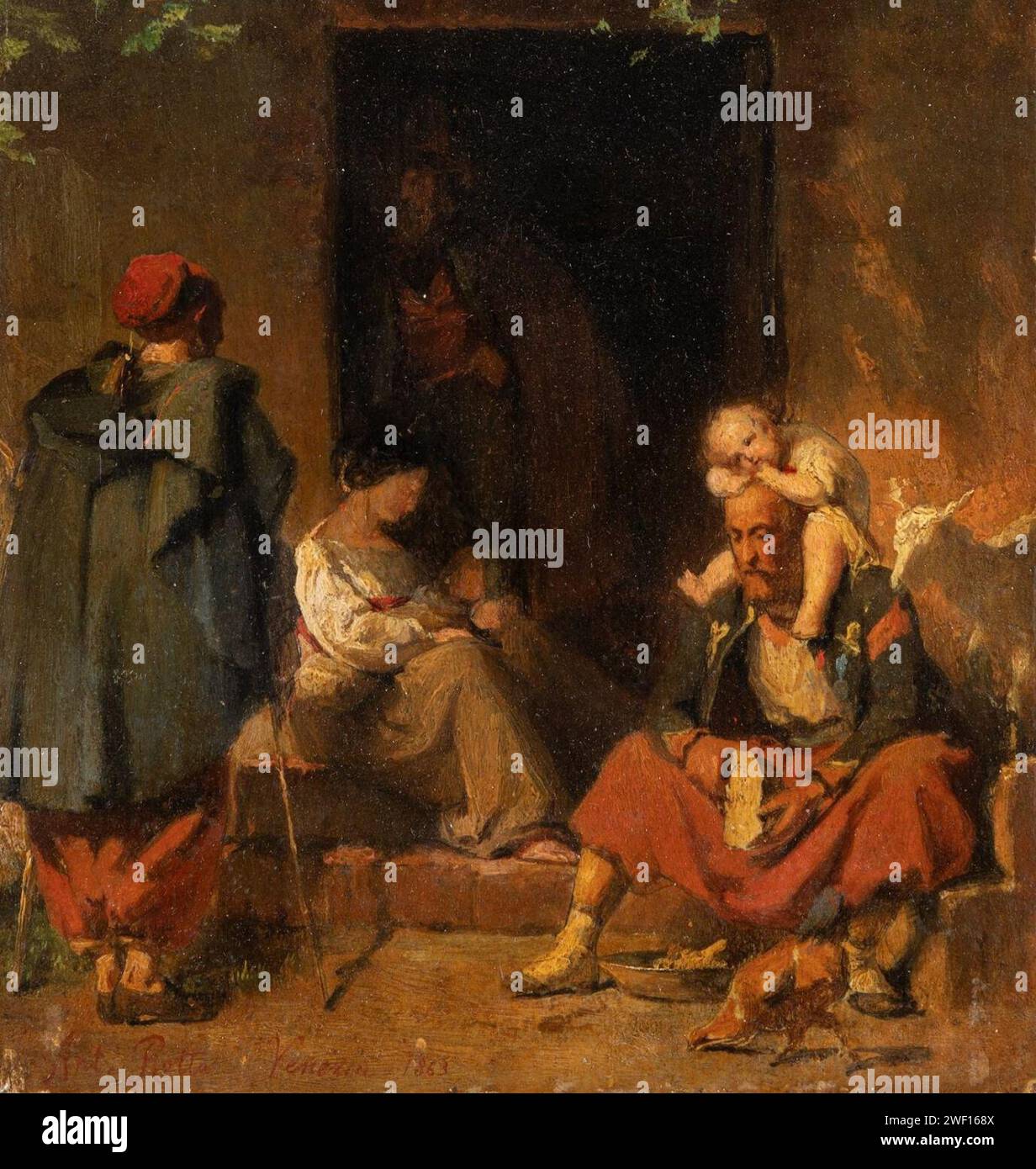 Antonio Rotta, The soldier's family, oil on the table, 1863, 20 x 14.5 ...