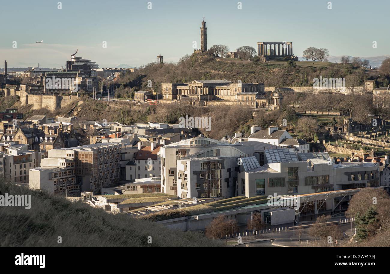 Calton Building Edinburgh, Scotland - Jan 17, 2024 - Aerial view of Calton Hill ...
