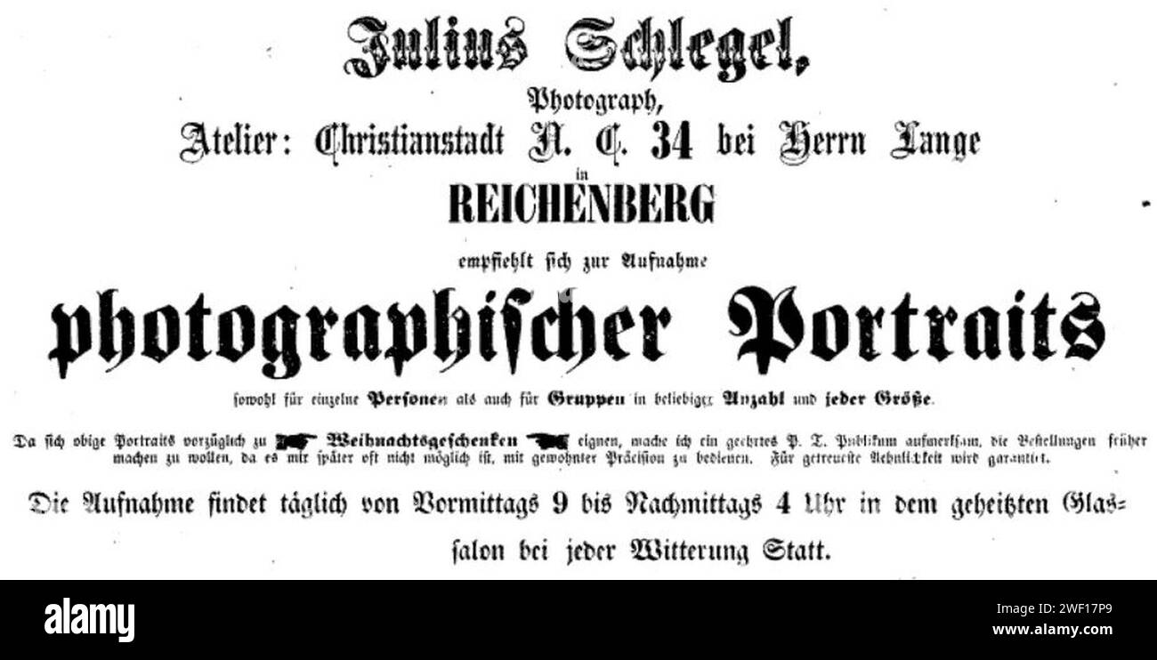 Anzeige Julius Schlegel 1859. Stock Photo