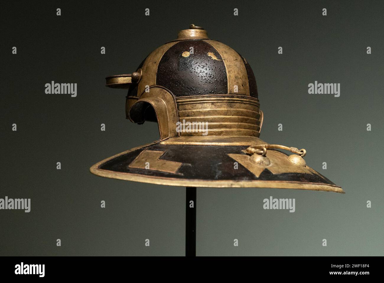 New York, United States. 26th Jan, 2024. Roman Iron, Brass and Copper Helmet from 2nd century A.D. from Mougins Museum of Classical Art Collection seen during press preview ahead of auction at Christie's in New York. Helmet featured a small mouse on the top and punched inscription naming the helmet's owner, IVLI MANSVETI, probably to be read as Julius Mansuetus. (Photo by Lev Radin/Pacific Press) Credit: Pacific Press Media Production Corp./Alamy Live News Stock Photo