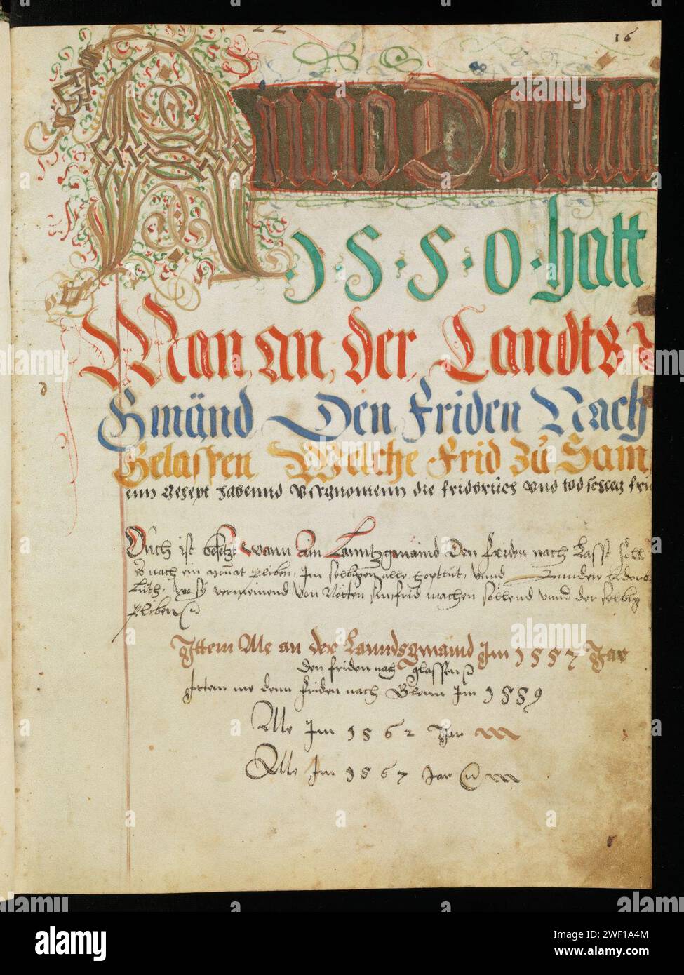 Appenzell, Landesarchiv Appenzell Innerrhoden, E.10.02.01.01, f. 16r – Silver Book of the Land. Stock Photo