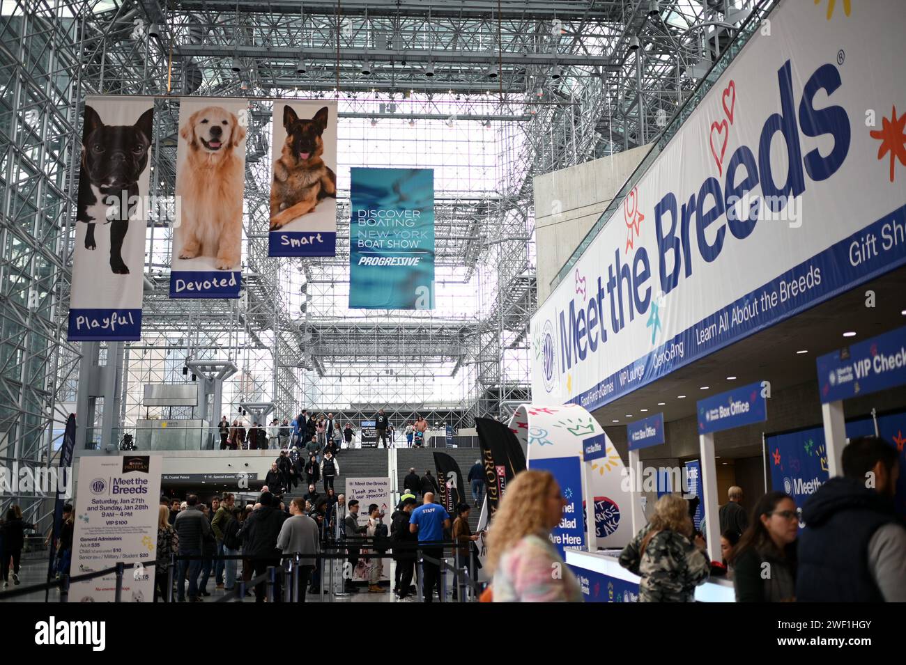 People line up to attend the AKC 'Meet the Breeds' event at the Jacob