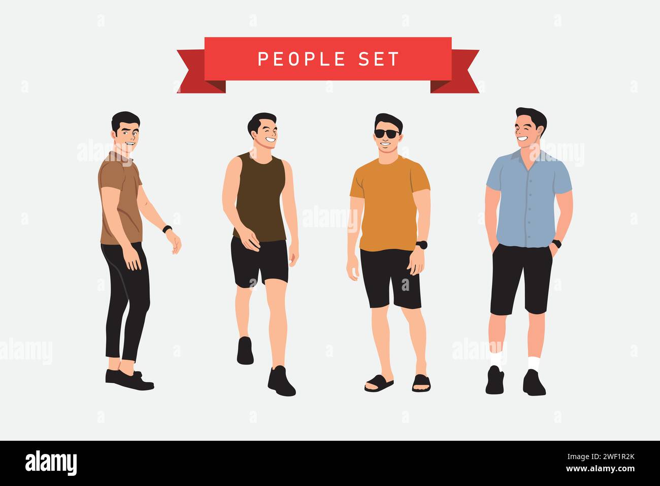 Vector illustration of a set of men in different poses. Flat style ...