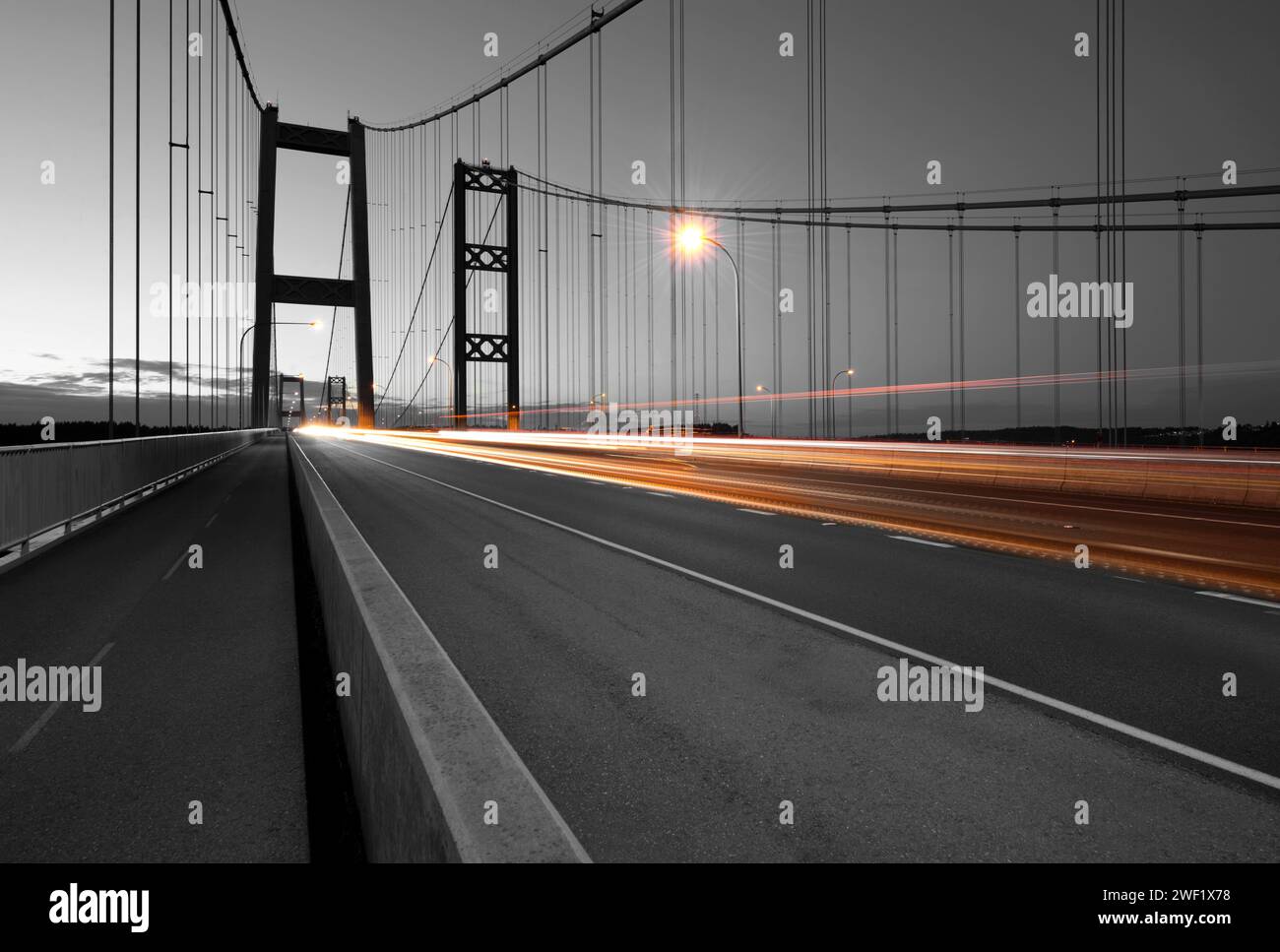 Tacoma Narrows Bridge at night Stock Photo