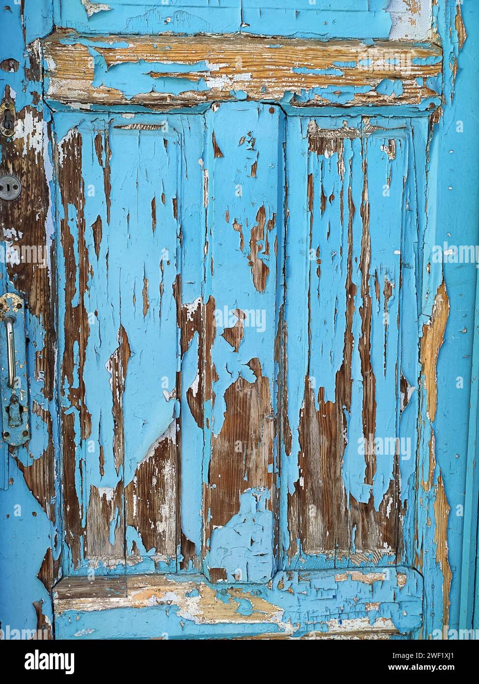 Very old wooden painted blue rustic background with cracked paint Stock Photo