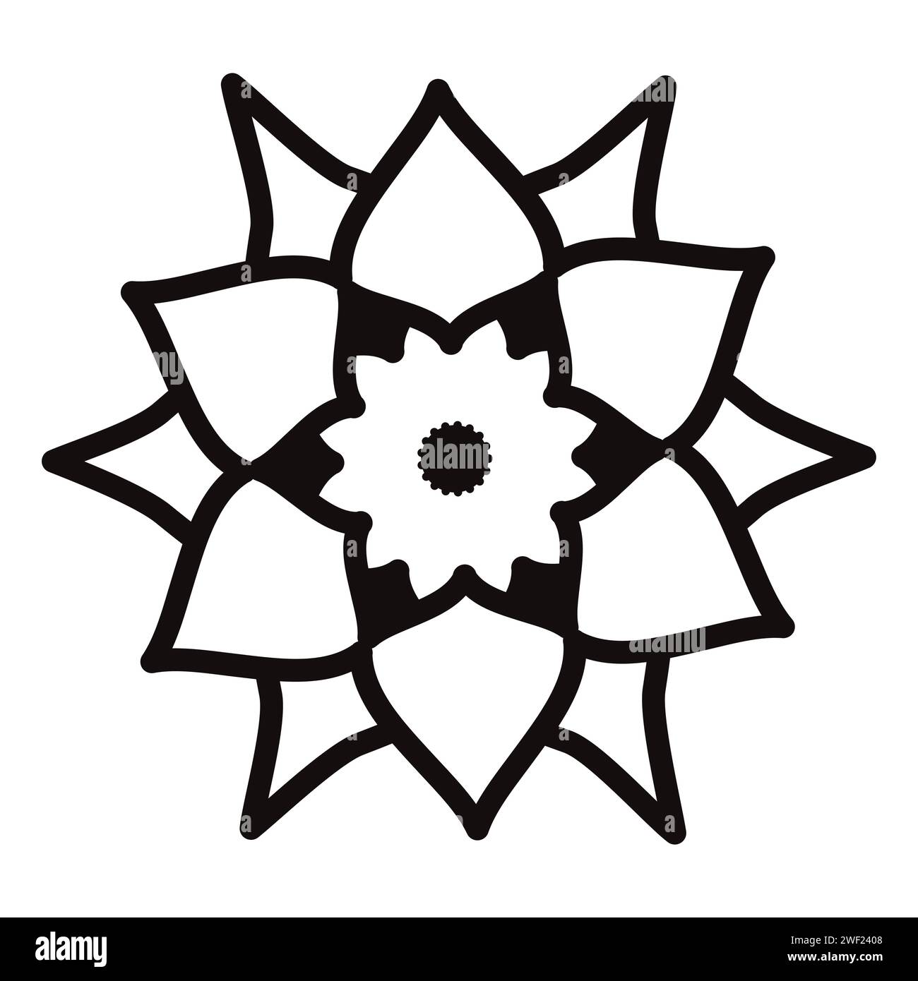 Decorative flower Outline abstract flower head Black contour Vector illustration Isolated on white background Stock Vector