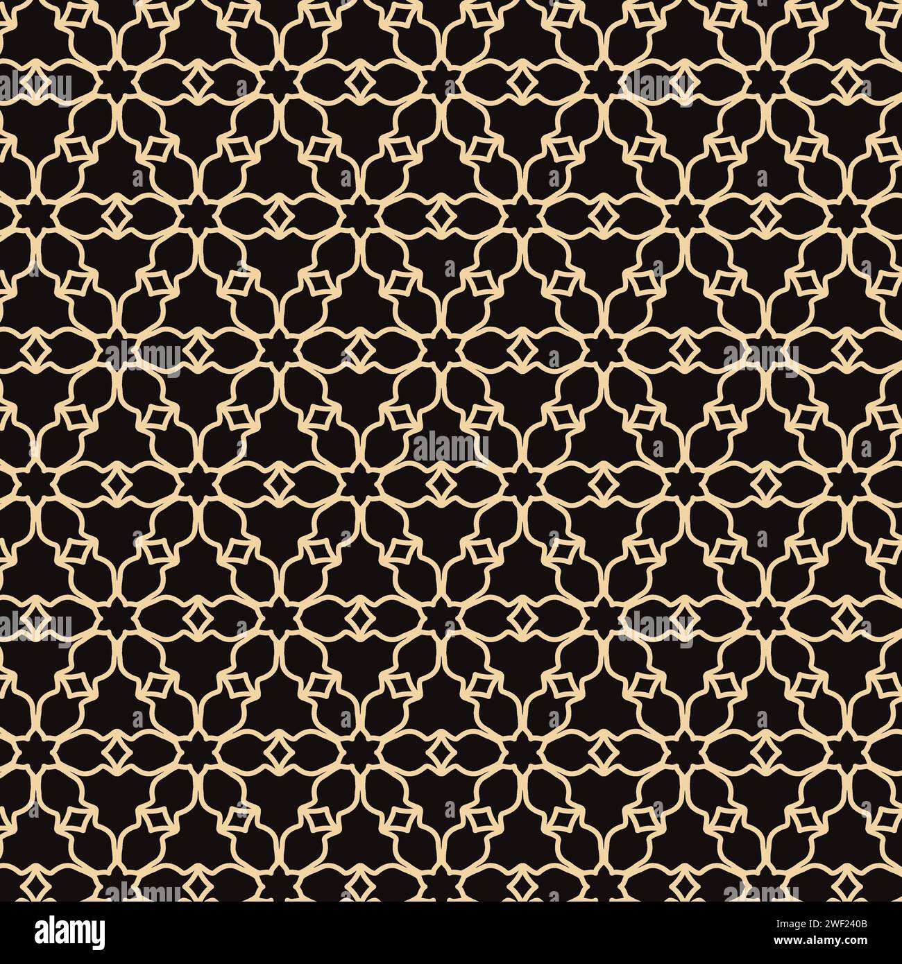 Line flowers seamless pattern on a black background. Grid pattern Mosaic vector illustration Stock Vector