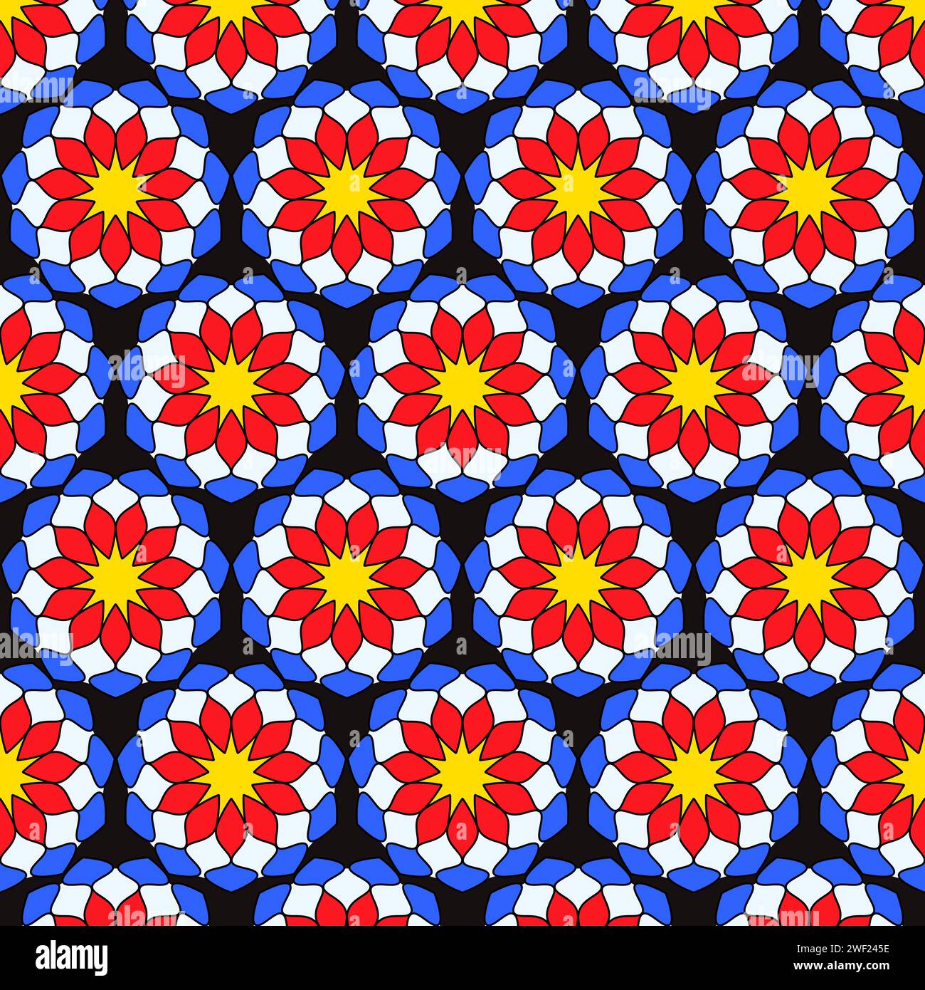 Stained glass. Seamless pattern. Vector illustration on a black background Stock Vector