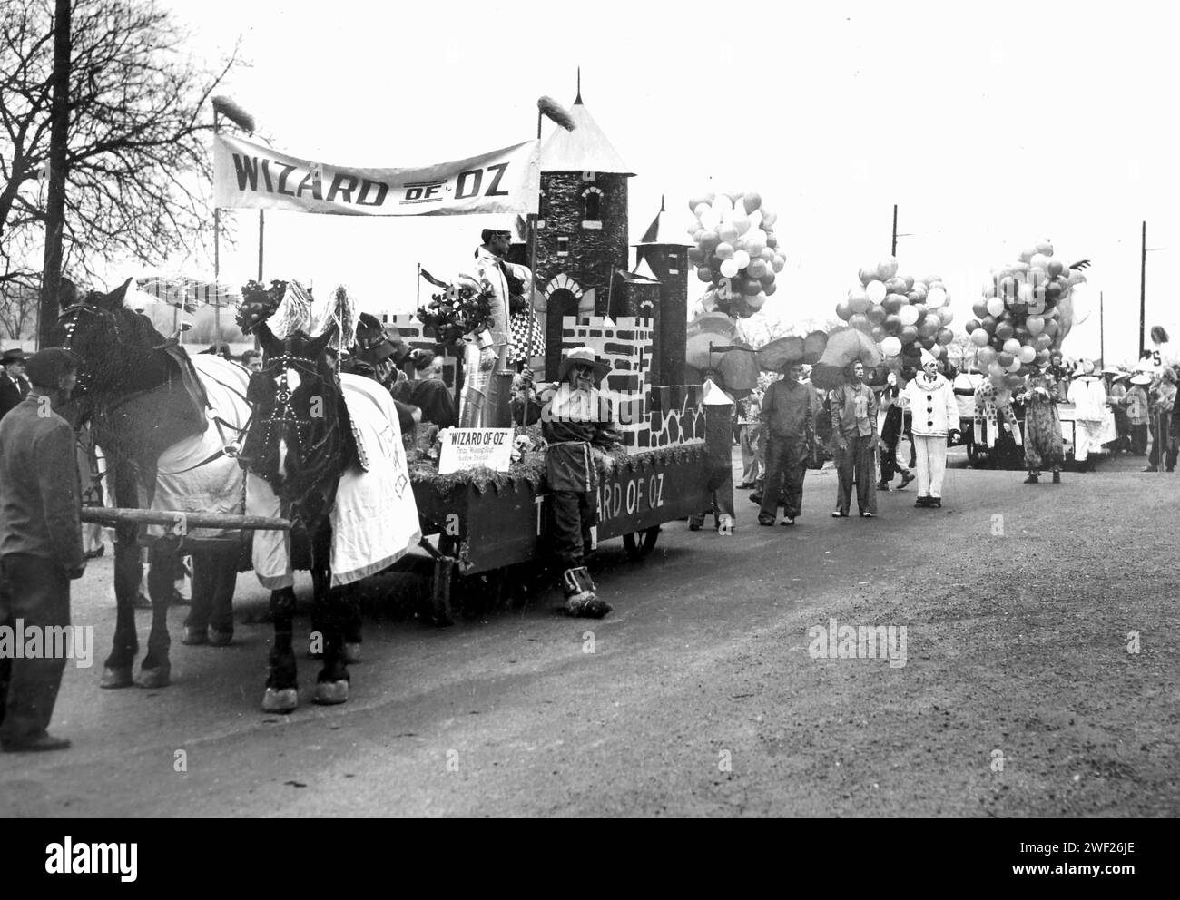 A parade featuring a float of the Wizard of Oz, ca. 1940. Stock Photo