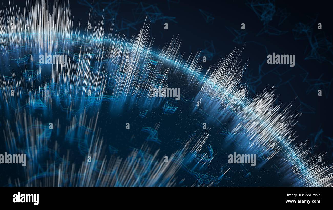 Global data network technology. Telecommunication, internet of things, connection, neural network, ai, space. Abstract illustration with connected lin Stock Photo