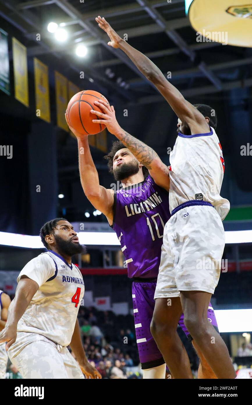 London, Canada. 27th Jan, 2024. London Ontario Canada, Jan 27 2024. The London Lightning defeat the Tri-State Admirals on their first visit to Canada.Jermaine Haley Jr(10) of the London Lightning. Credit: Luke Durda/Alamy Live News Stock Photo