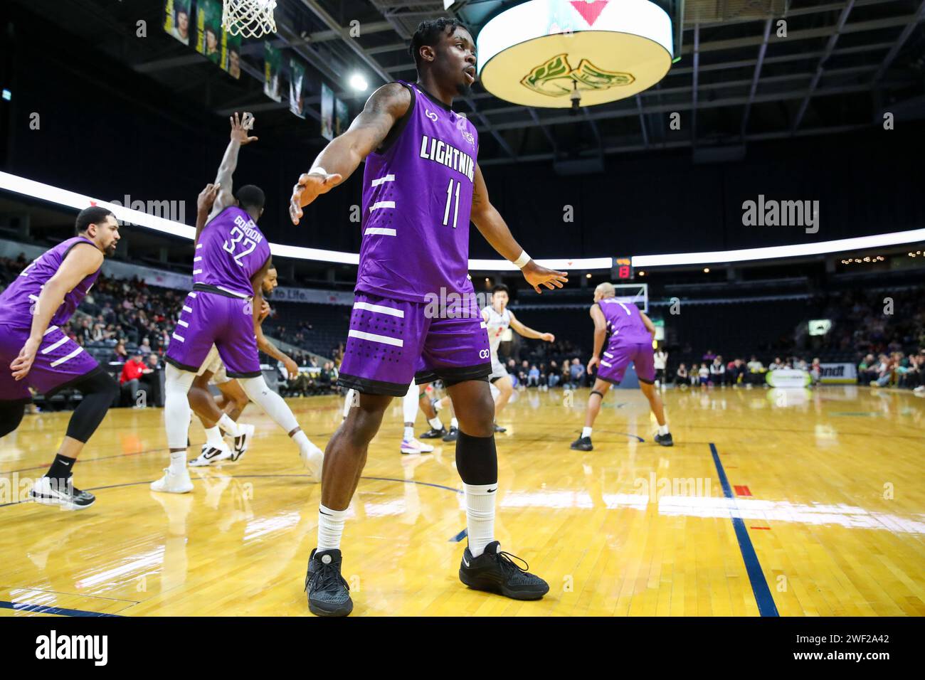 London, Canada. 27th Jan, 2024. London Ontario Canada, Jan 27 2024. The London Lightning defeat the Tri-State Admirals on their first visit to Canada.Mike Nuga(11) of the London Lightning. Credit: Luke Durda/Alamy Live News Stock Photo