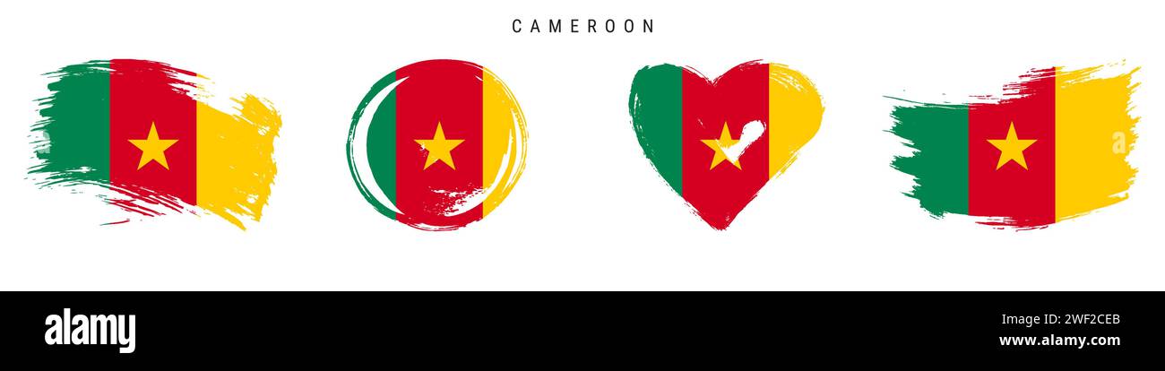 Cameroon hand drawn grunge style flag icon set. Cameroonian banner in ...