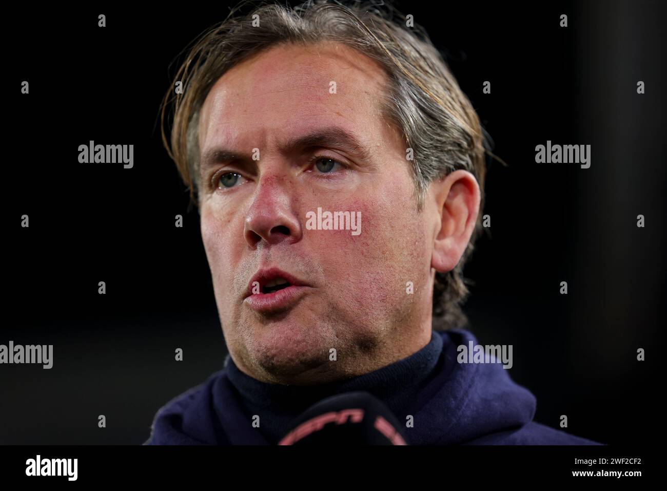EINDHOVEN, NETHERLANDS - JANUARY 27: Headcoach Alex Pastoor (Almere City FC) Speaks with during the Eredivisie match of PSV Eindhoven and Almere City Stock Photo