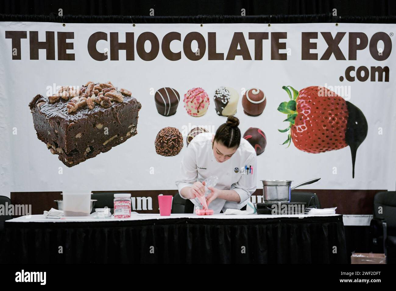 Boston, USA. 27th Jan, 2024. A chocolatemaking show is presented at