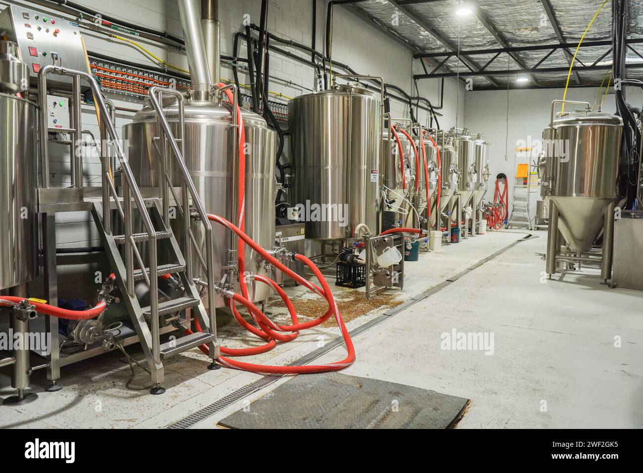 Stainless steel tanks for brewing beer in a brewery, Adelaide