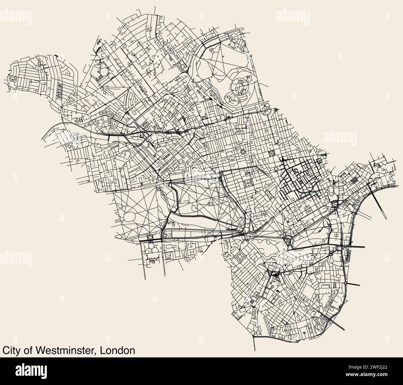 Street roads map of the CITY OF WESTMINSTER, LONDON Stock Vector