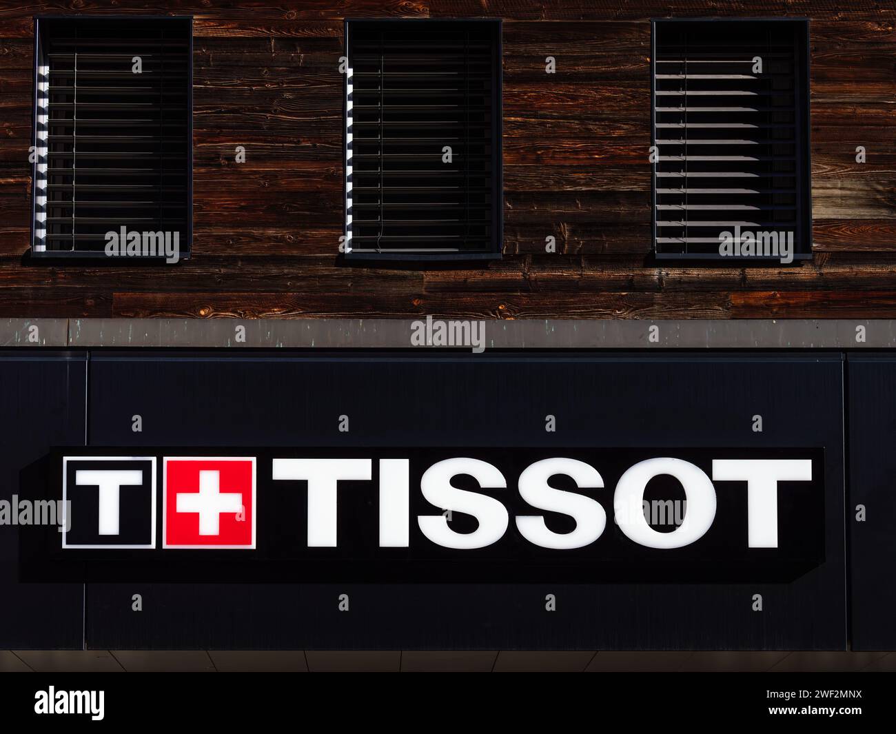Zermatt, Switzerland - September 23, 2023: Tissot is a Swiss watch manufacturer in medium-priced segment that belongs to the Swatch Group. Stock Photo