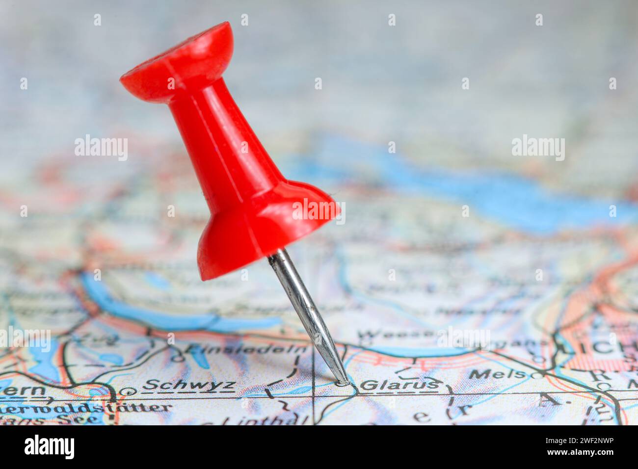 Glarus, Switzerland pin on map Stock Photo