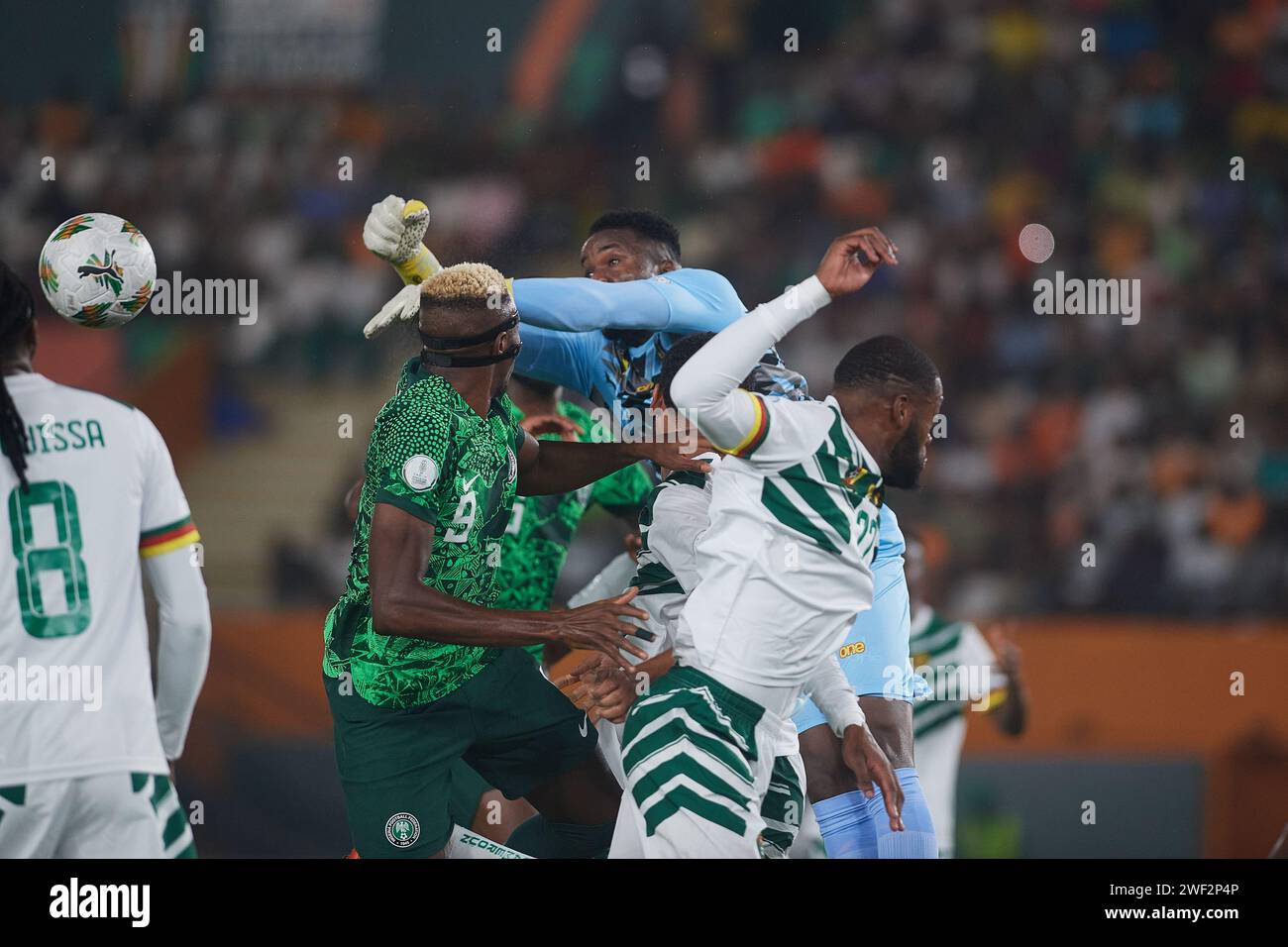 Abidjan, Ivory Coast. January 27, 2024. Round of 16.  Also in the fist of Cameroonian goalkeeper Fabrice Ondoa Stock Photo