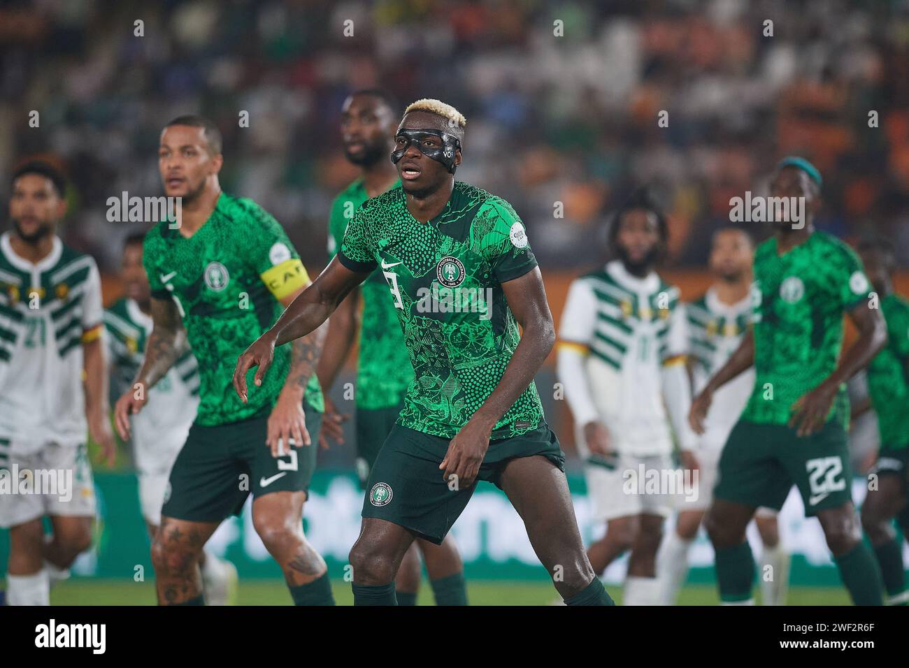 Abidjan, Ivory Coast. January 27, 2024. Round of 16. Nigerian and Cameroonian players playing the corner Stock Photo