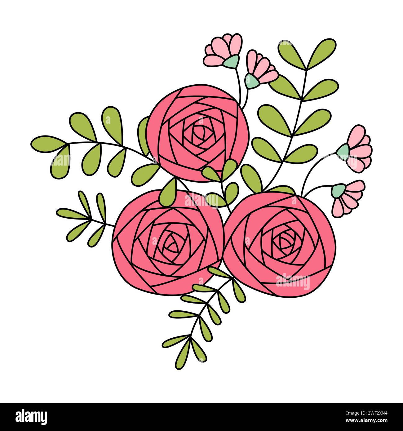 Flower bouquet illustration in cartoon style. Isolated on white background Stock Vector