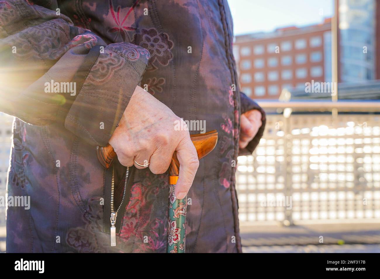 Old hands holding walking stick hi-res stock photography and images - Alamy