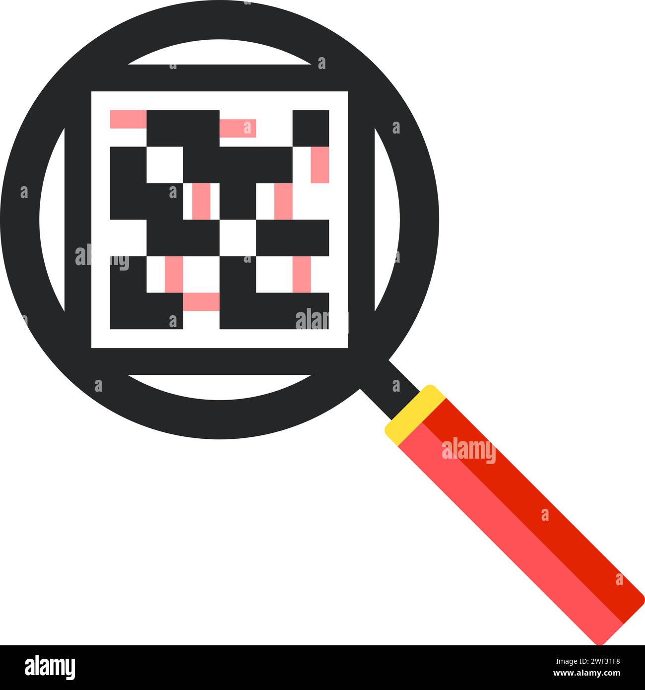 magnifying glass icon and qr code, scanning for payment, creative ...