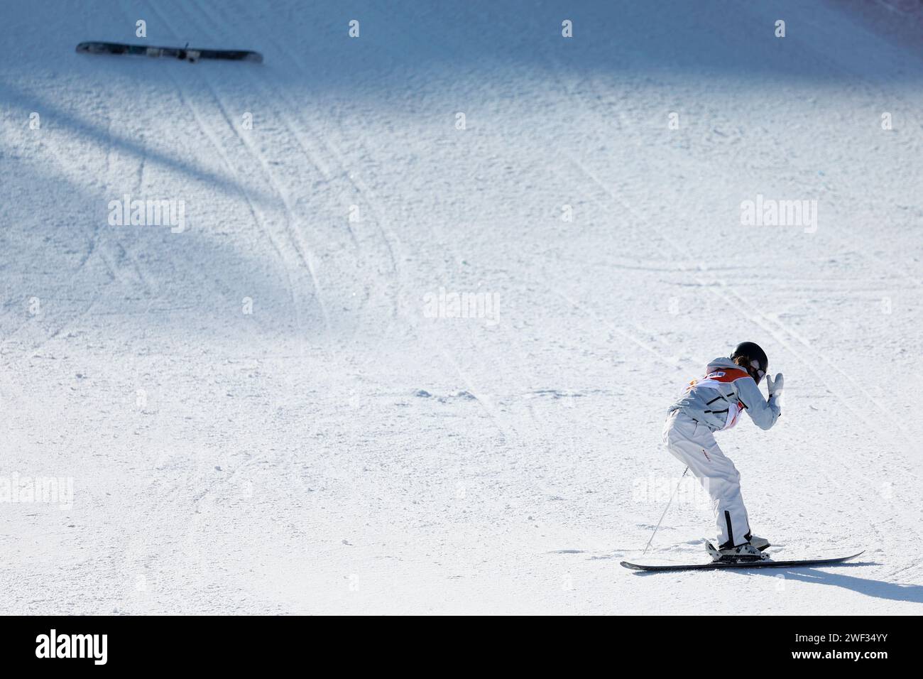 Hoengseong, South Korea. 28th Jan, 2024. Xiao Siyu of China reacts after a miss during the Women's Big Air of Freestyle Skiing event at the Gangwon 2024 Winter Youth Olympic Games in Hoengseong, South Korea, Jan. 28, 2024. Credit: Li Ming/Xinhua/Alamy Live News Stock Photo