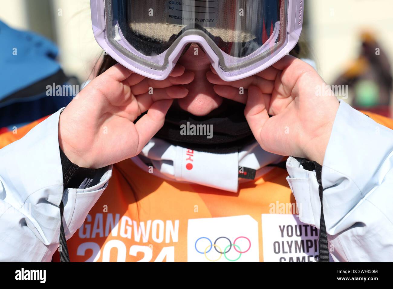 Hoengseong, South Korea. 28th Jan, 2024. Xiao Siyu of China cries after a miss during the Women's Big Air of Freestyle Skiing event at the Gangwon 2024 Winter Youth Olympic Games in Hoengseong, South Korea, Jan. 28, 2024. Credit: Li Ming/Xinhua/Alamy Live News Stock Photo