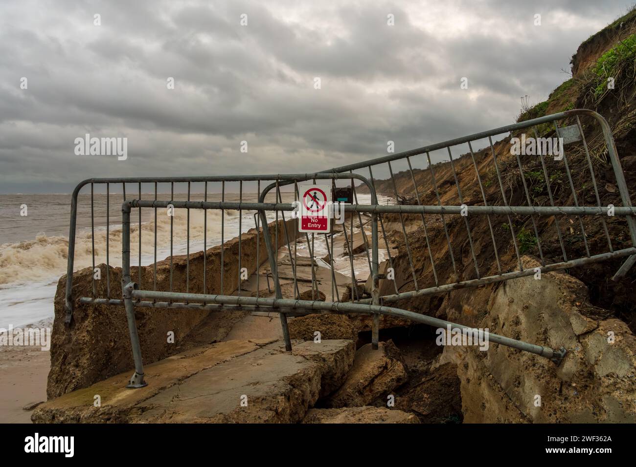 The closed promenade in Pakefield Beach, Lowestoft, Suffolk, England, UK Stock Photo