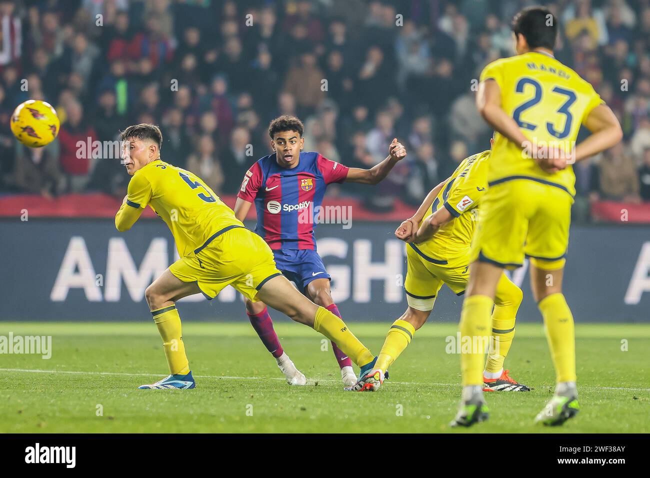 Barcelona, Spain. 27th, January 2024. Lamine Yamal (27) of FC Barcelona