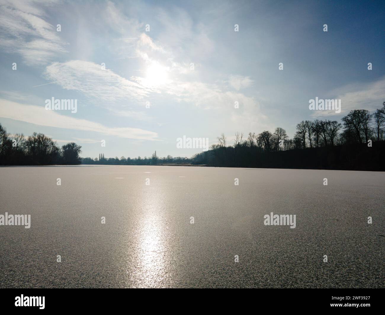 sunny old Rhine in winter, Xanten, Germany Stock Photo
