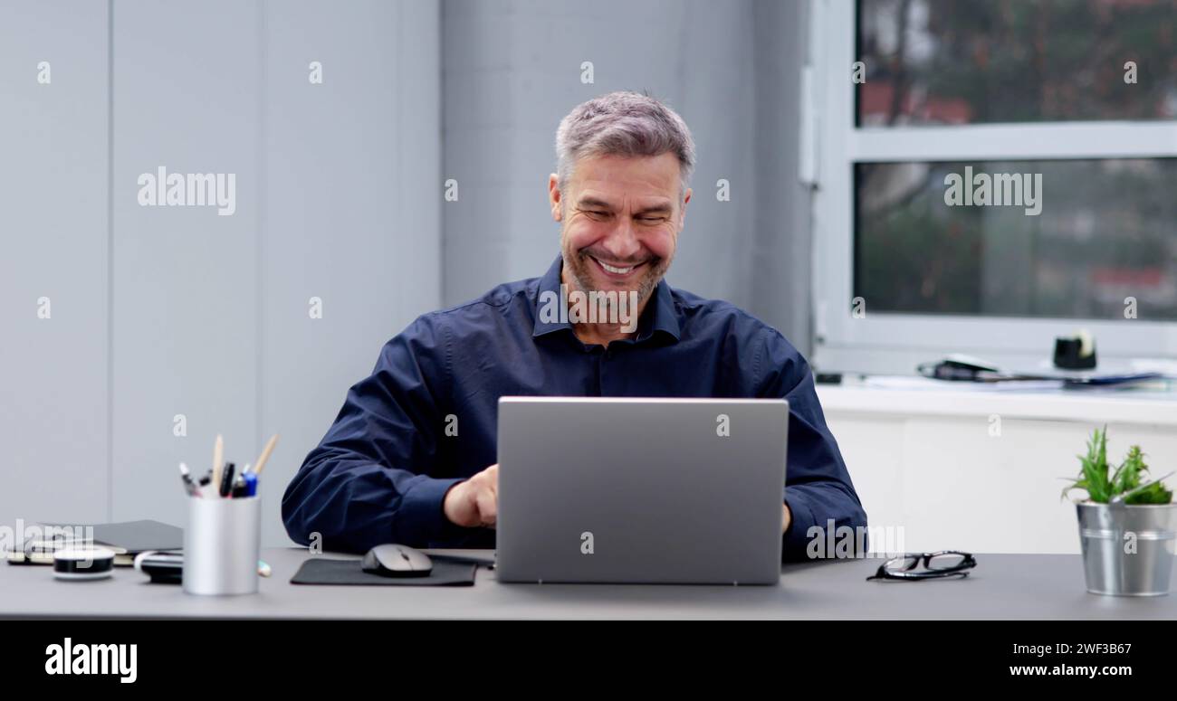 Video Conference Webinar Business Call With Computer Stock Photo