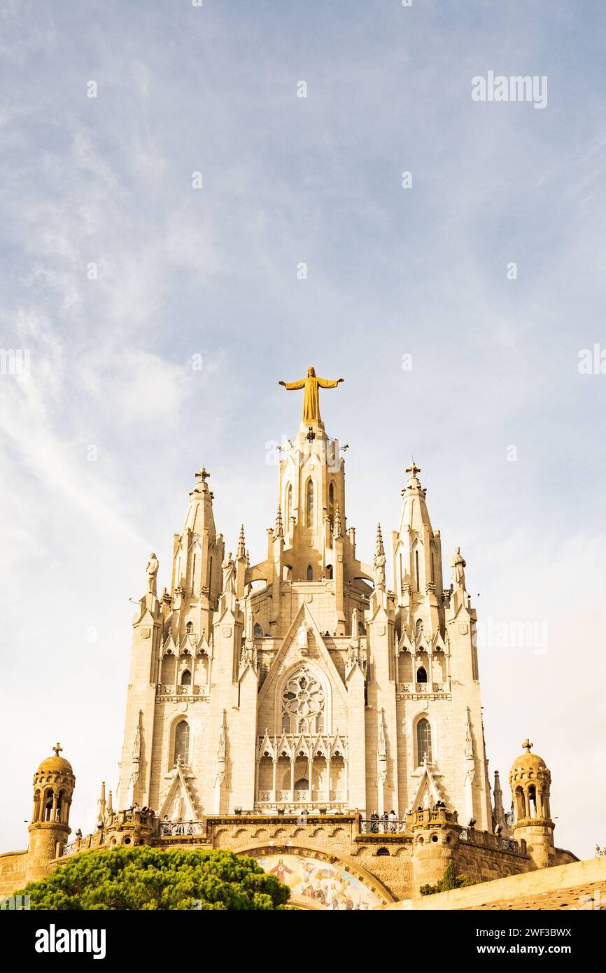 Temple of the Sacred Heart of Jesus. Temple Expiatori del Sagrat Cor. Roman Catholic church on the summit of Mount Tibidabo, Barcelona, Catalonia Stock Photo