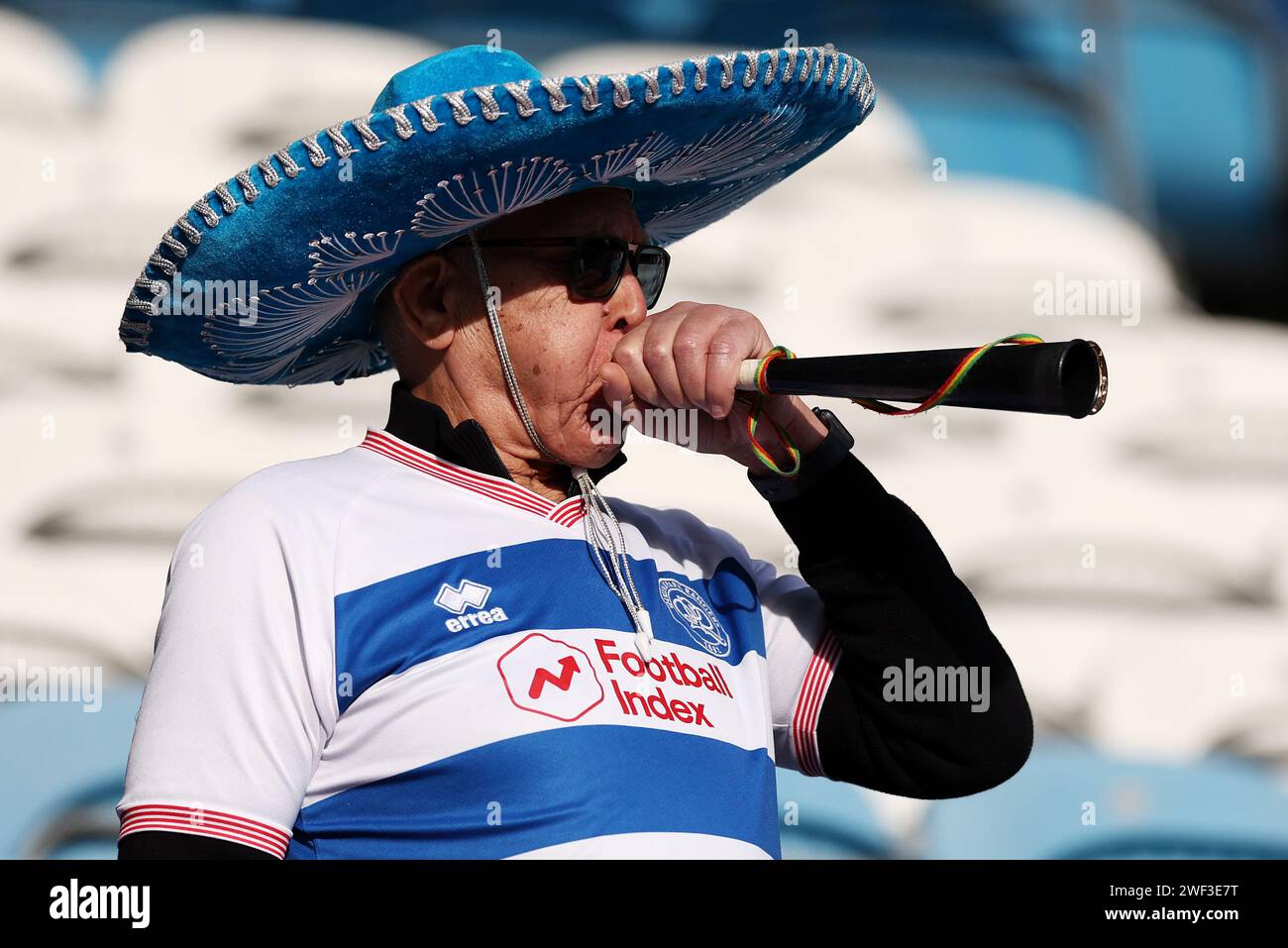 A Queens Park Rangers fan in the stands ahead of the Sky Bet ...