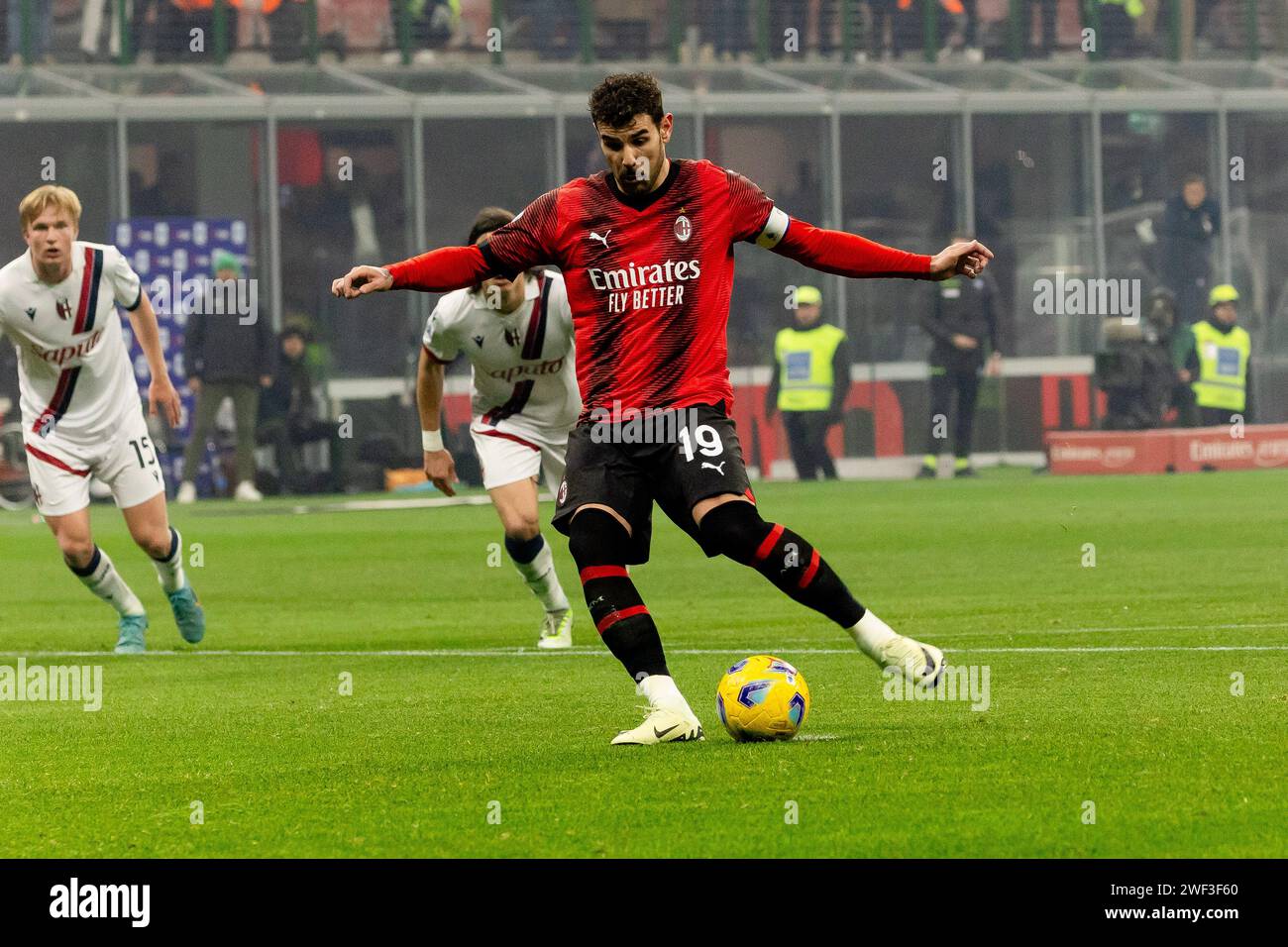 Theo Hernandez in action during the Serie A football match between AC Milan and Bologna FC 1909