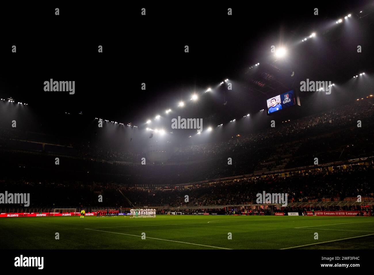 General view of San Siro stadium atmosphere during the minute's silence in memory of Gigi Riva