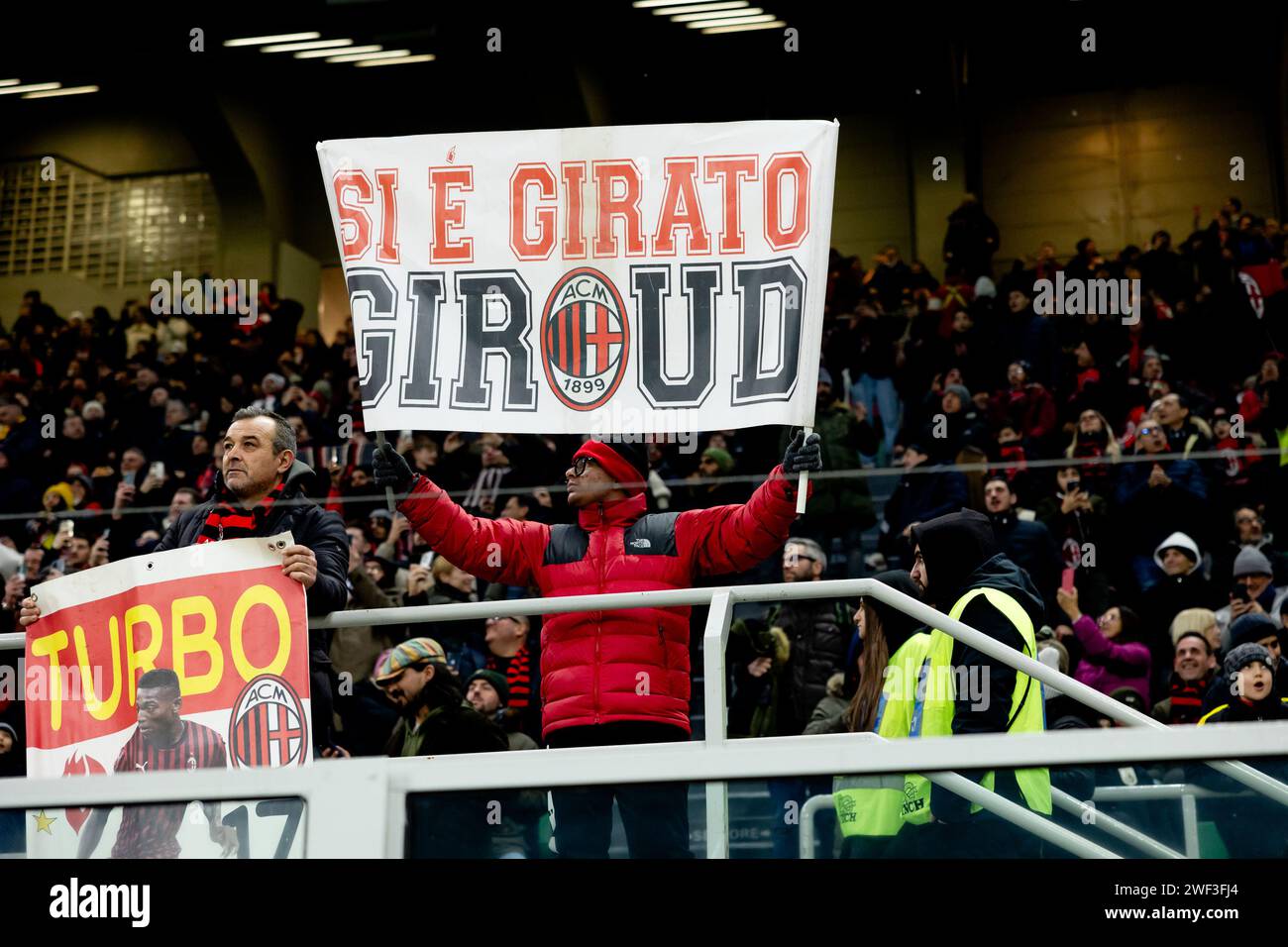 A signboard dedicated to Olivier Giroud is seen during the Serie A