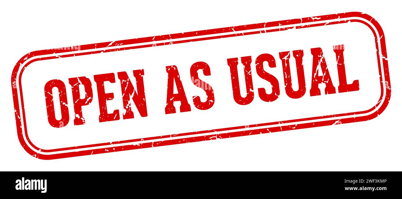 open as usual stamp. open as usual rectangular stamp isolated on white ...