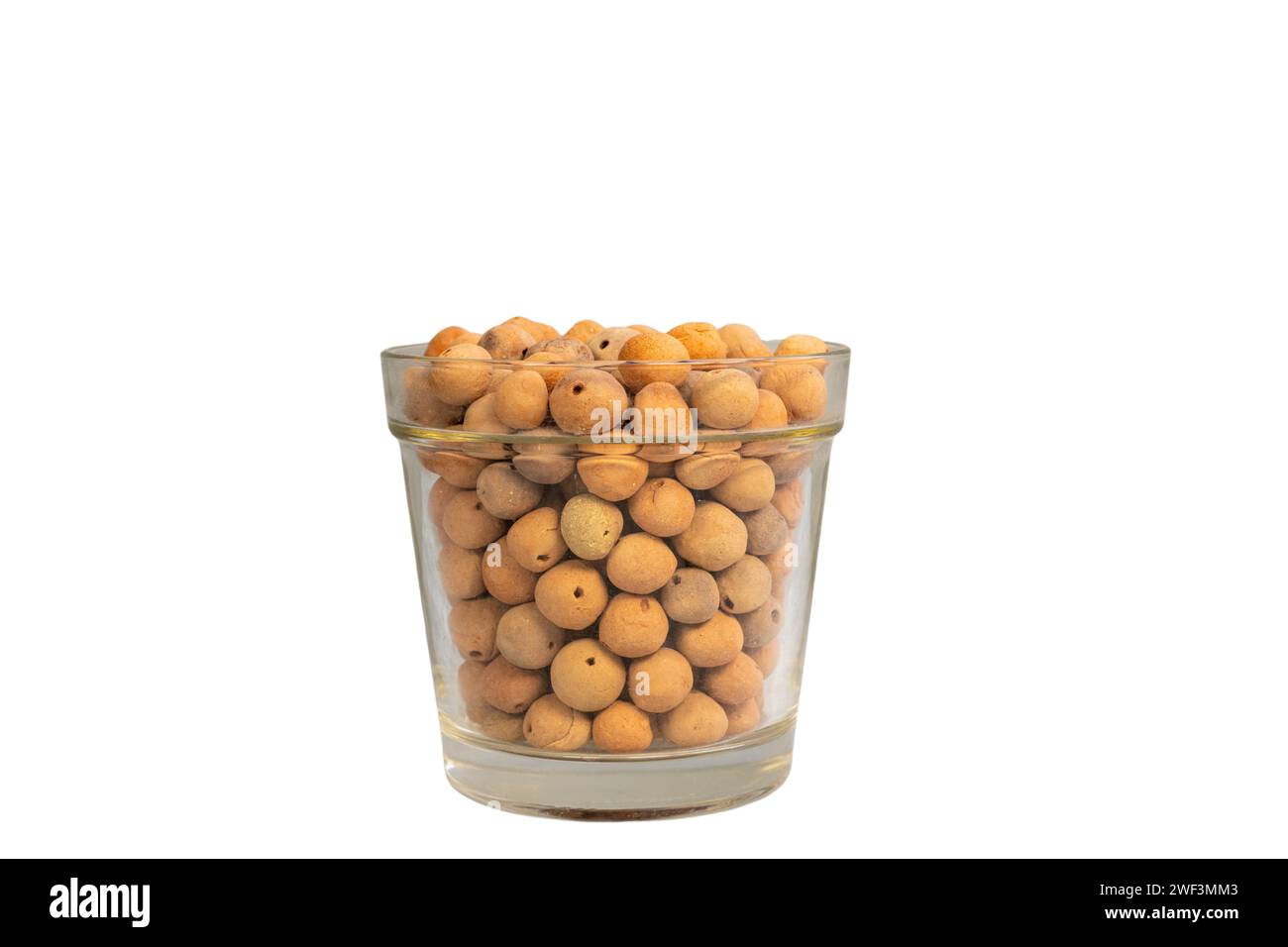 EcoFriendly LECA clay balls in glass pot isolated on white background