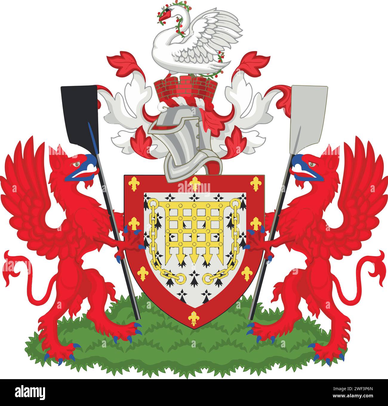 Official coat of arms vector illustration of the English administrative local authority district of the BOROUGH OF RICHMOND UPON THAMES, LONDON Stock Vector
