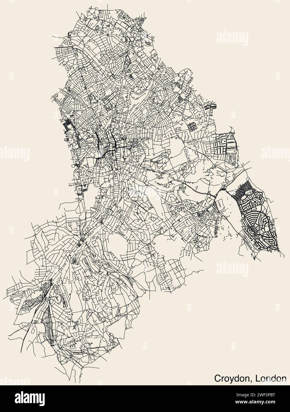 Street roads map of the BOROUGH OF CROYDON, LONDON Stock Vector Image