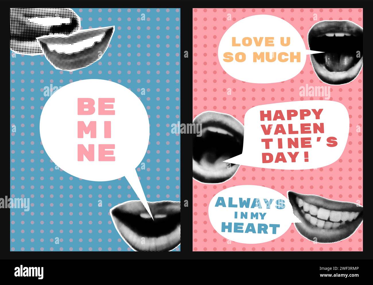 Valentines day halftone collage posters set vector illustration Stock Vector