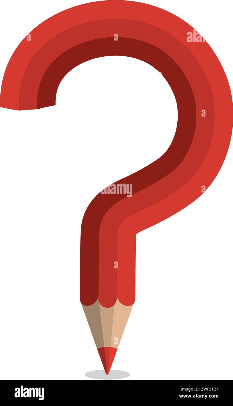 An educational concept illustration of a red pencil shaped like a question mark, symbolizing the curiosity and challenges in learning Stock Vector