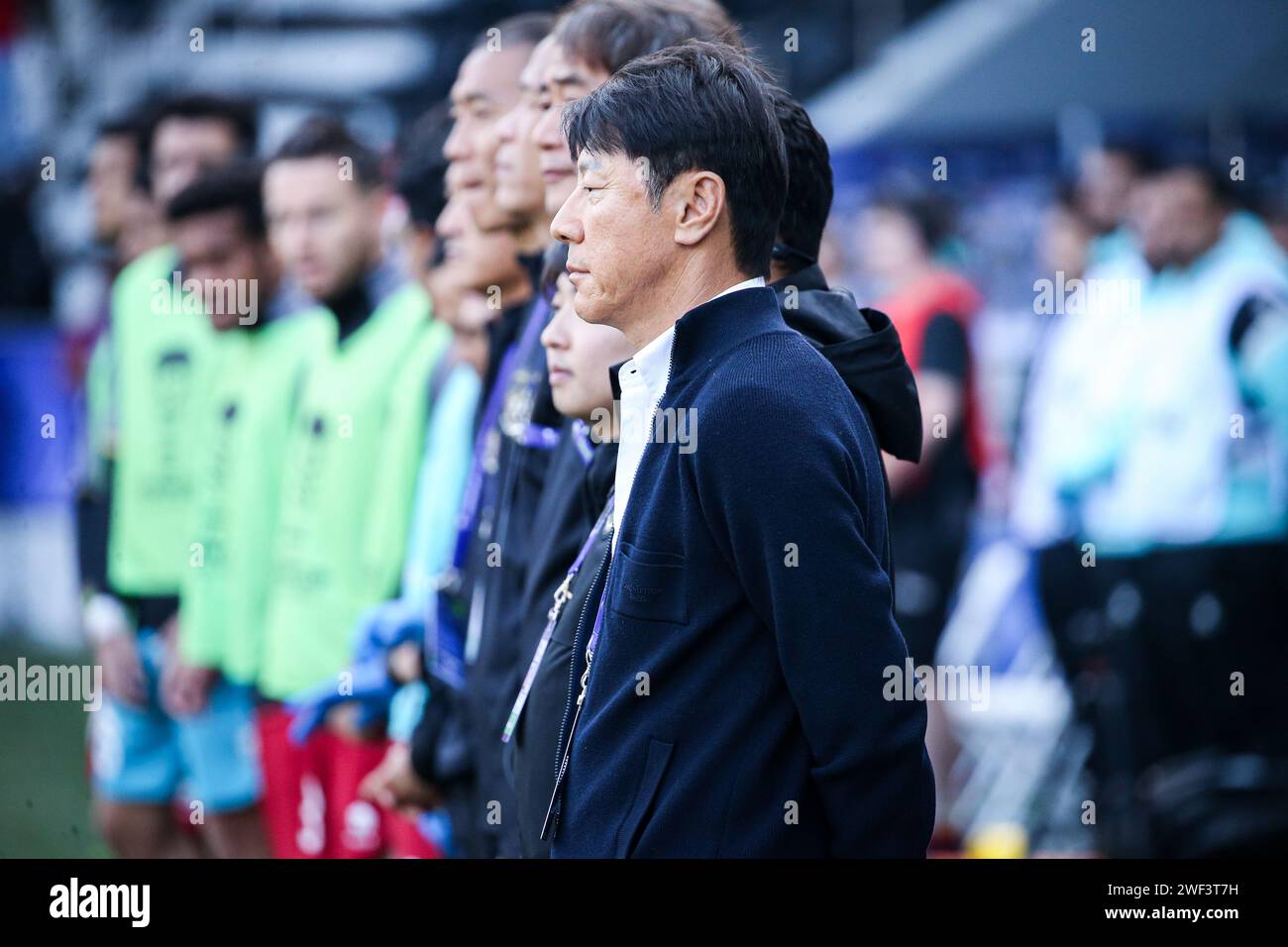 Doha, Qatar, 28 Jan 2024, AFC Asian Cup Qatar 2023 Round of 16  - Australia 4:0 Indonesia, Head Coach of Indonesia, Shin Tae Yong(Korean) Stock Photo