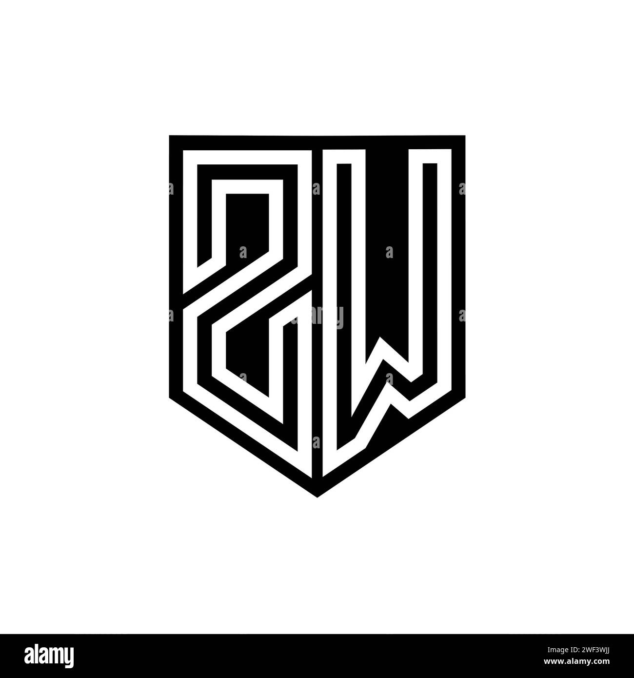 ZW Letter Logo monogram shield geometric line inside shield style ...