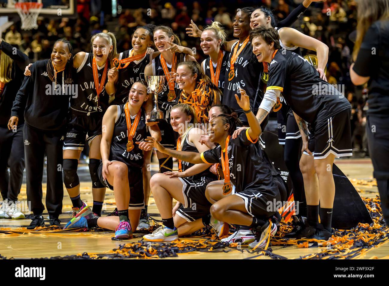 Birmingham, UK. 28th Jan, 2024. London Lions celebrate winning the