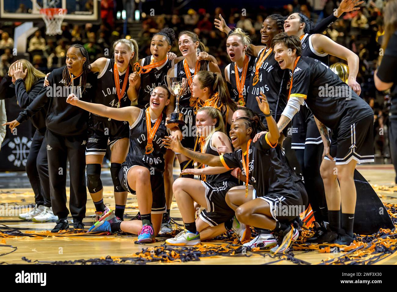 Birmingham, UK. 28th Jan, 2024. London Lions celebrate winning the
