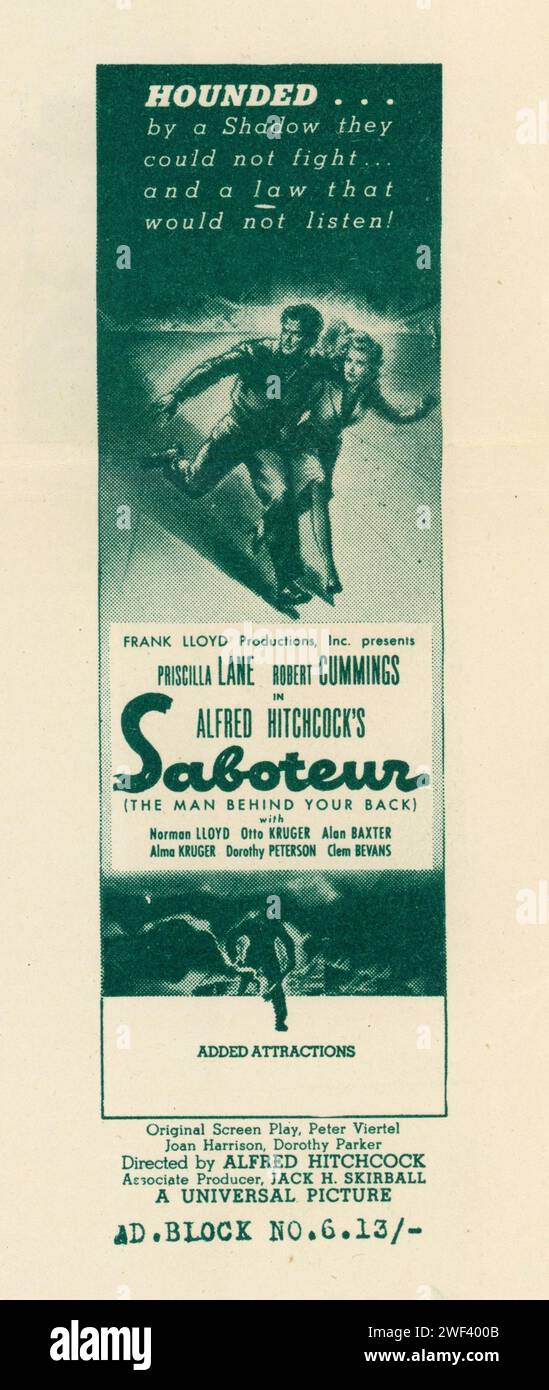 PRISCILLA LANE and ROBERT CUMMINGS in SABOTEUR 1942 director ALFRED
